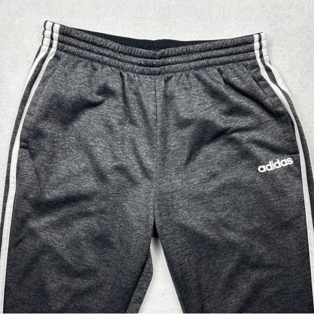 adidas 3 Stripe Track Pants Mens Large Charcoal Gray Heather Fleece Sweatpants